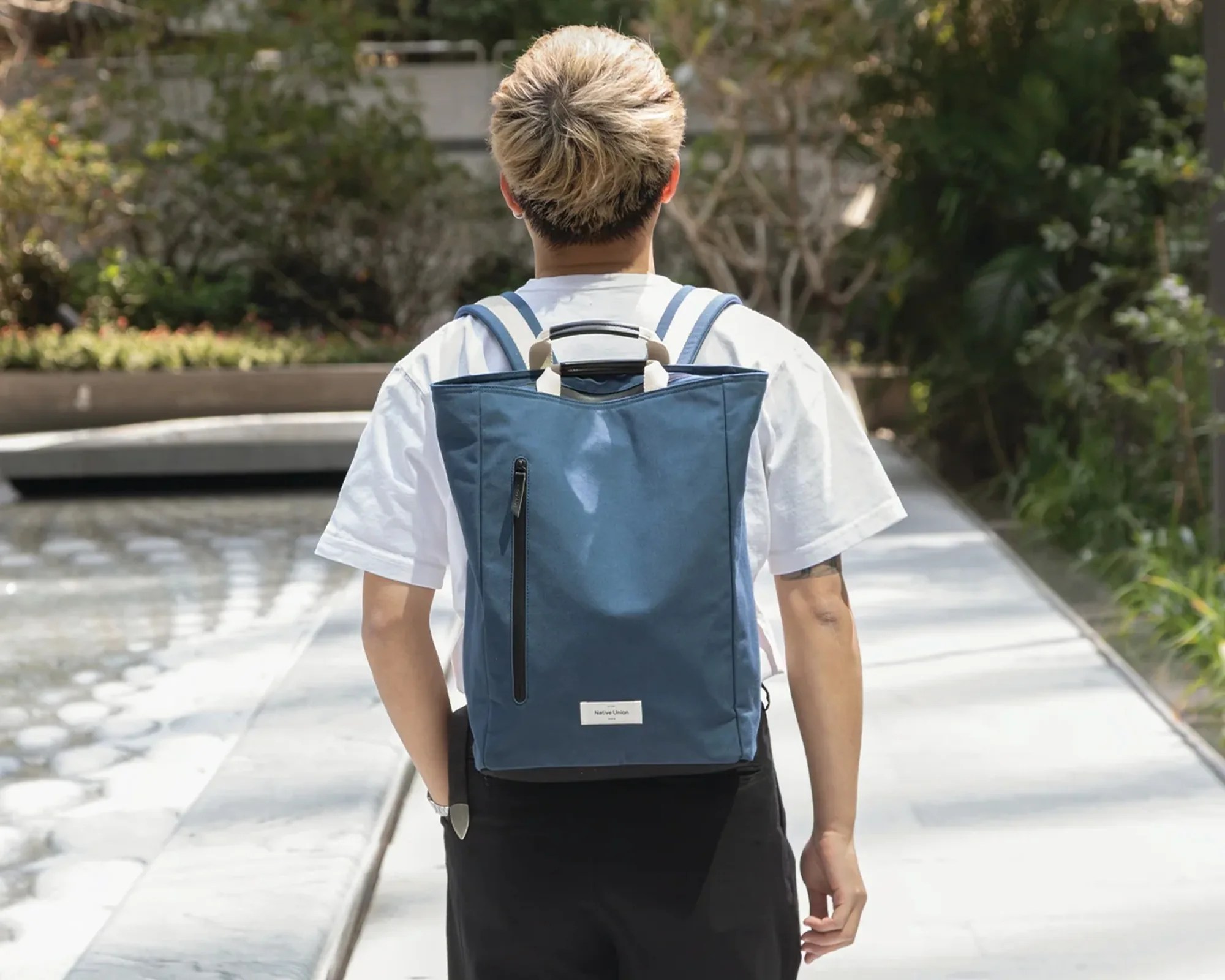 Native Union WFA EDC Backpack on person outside in city