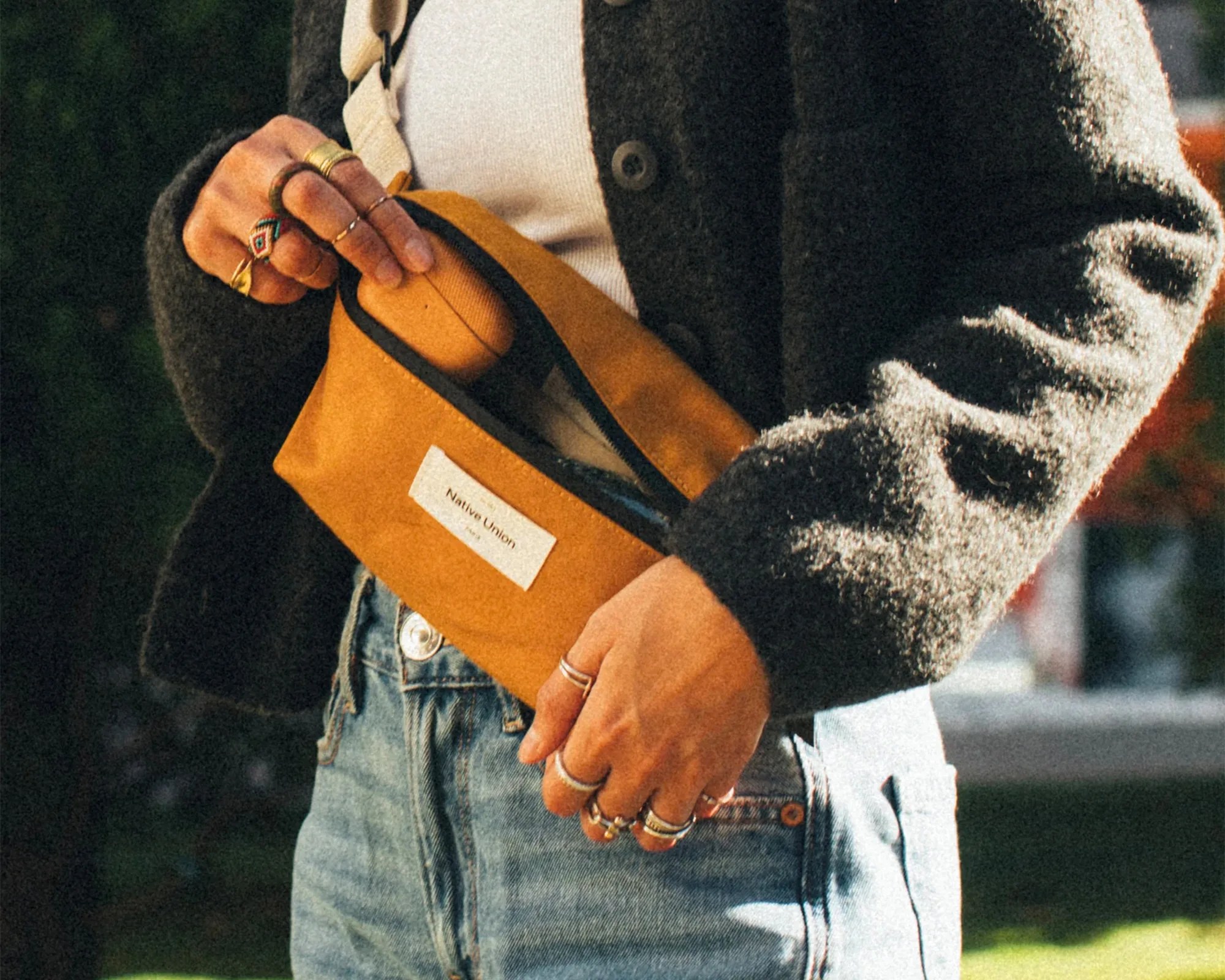 Native Union WFA EDC crossbody on person outside