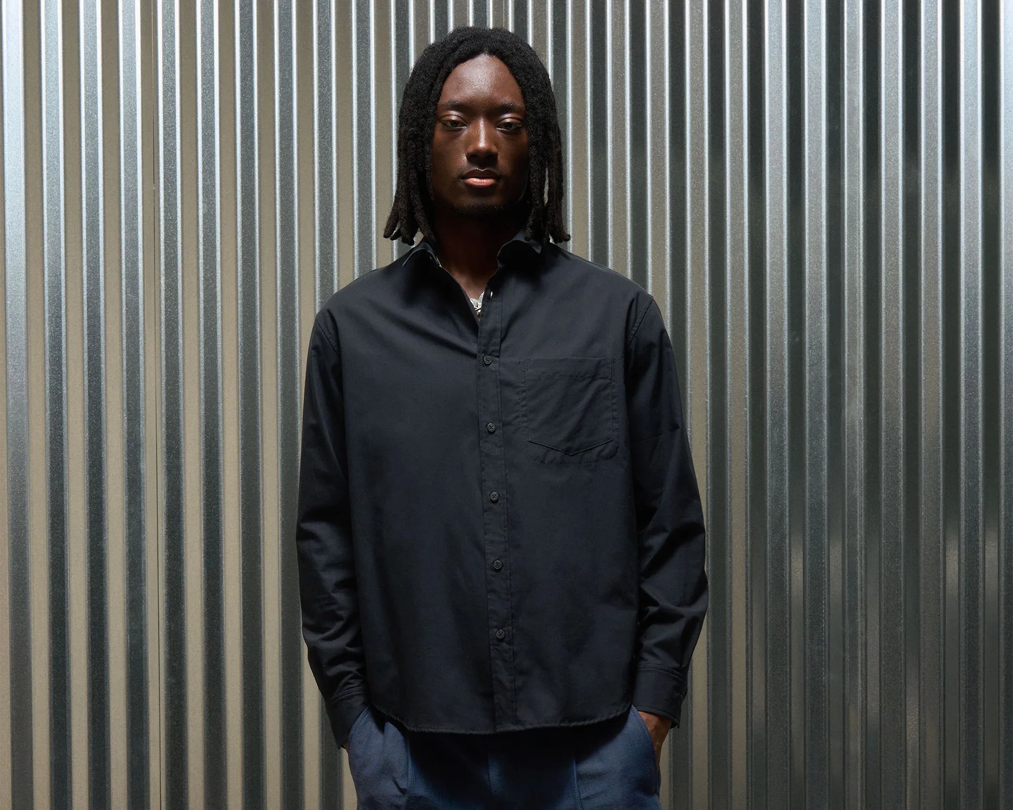 Outlier Freecotton Boxford Shirt on model