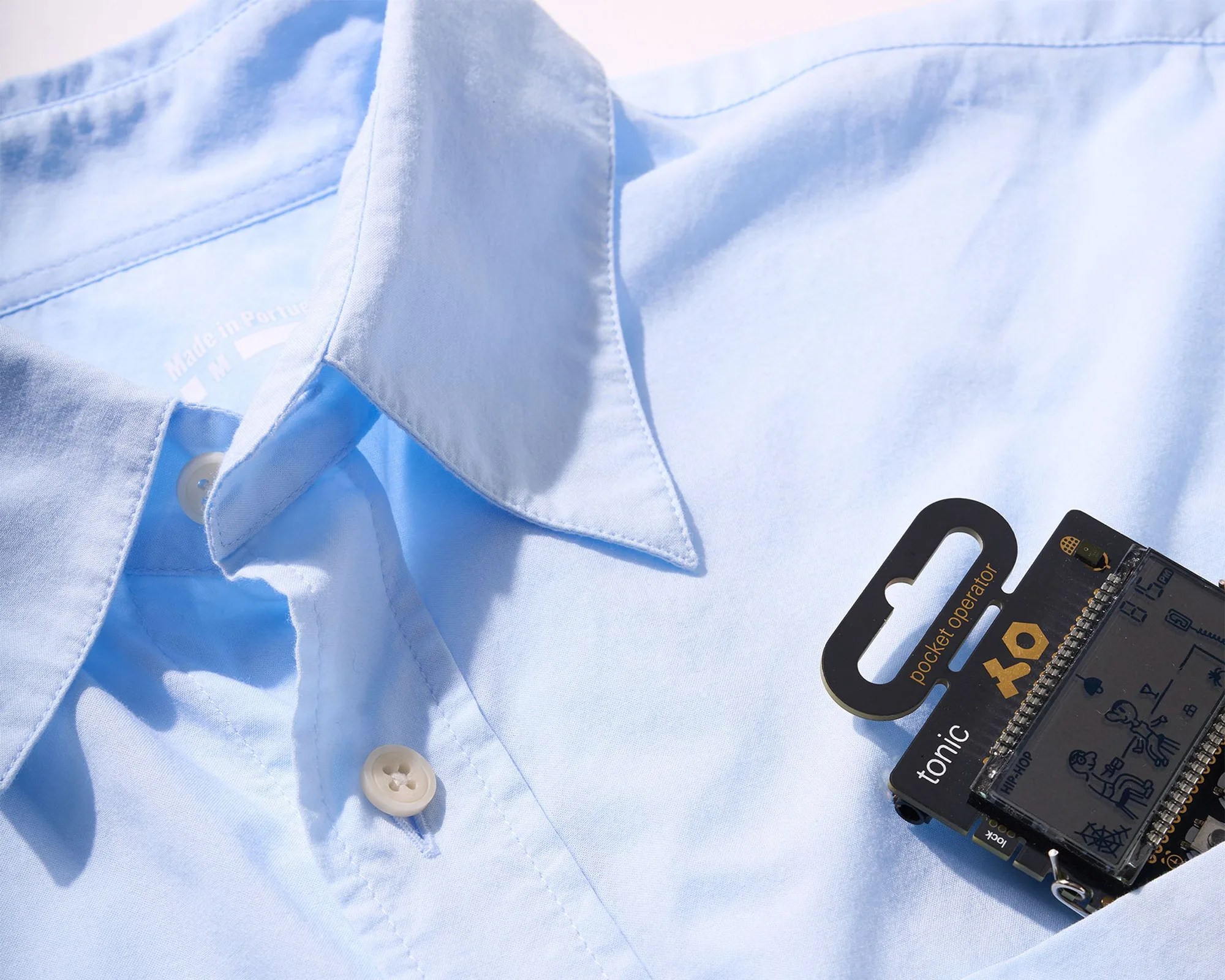 Outlier Freecotton Shortsleeve Shirt collar and pocket closeup with Pocket Operator