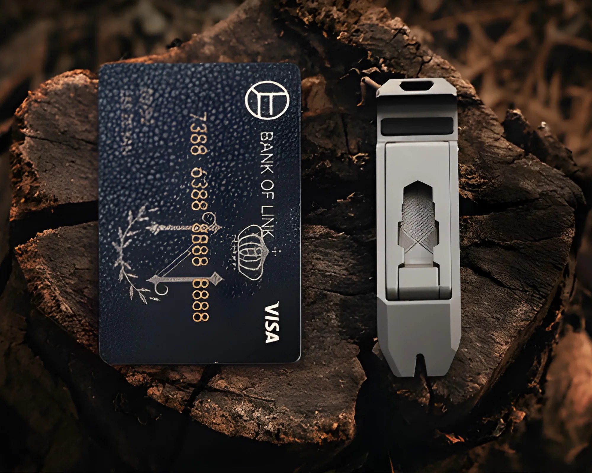 ThreePeters T-Rex Stand Multi-Tool next to credit card