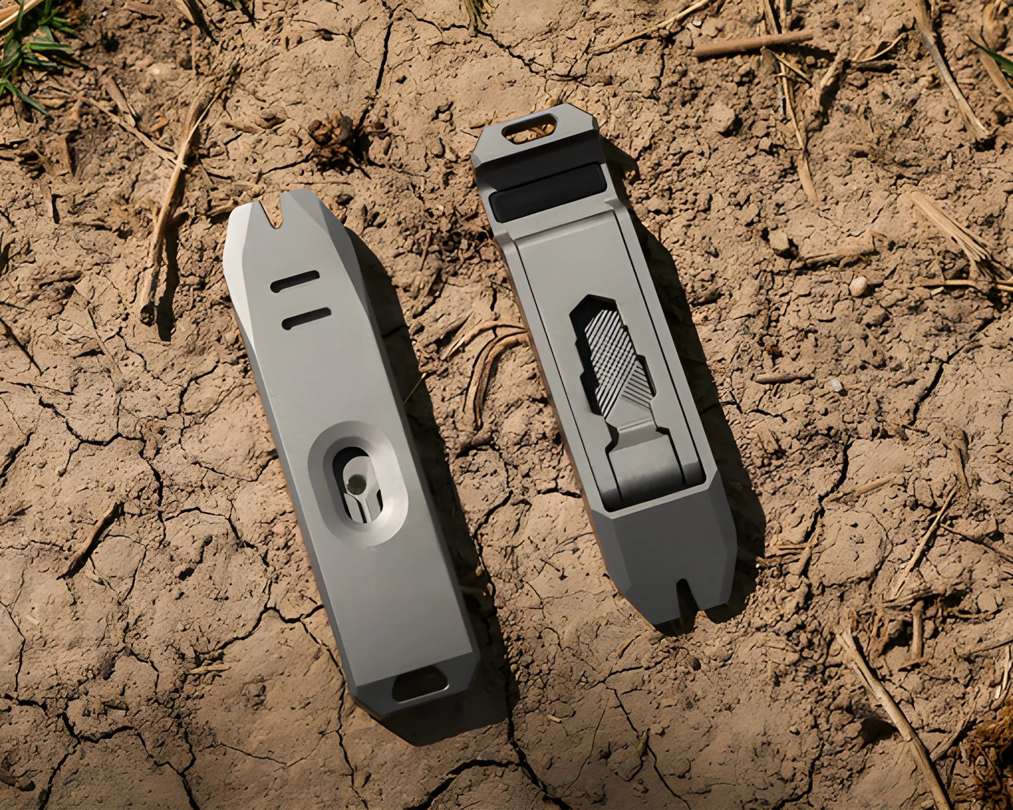ThreePeters T-Rex Stand Multi-Tool front and back on dirt