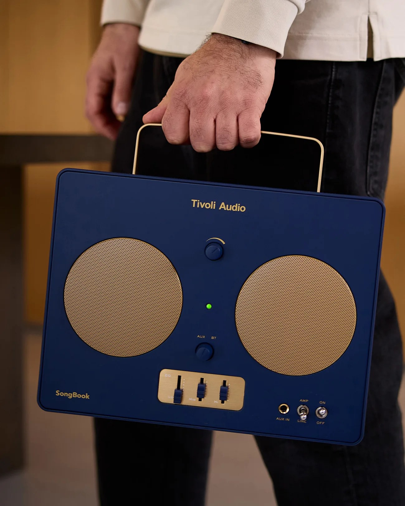 Tivoli Audio SongBook in navy blue with gold accents finish