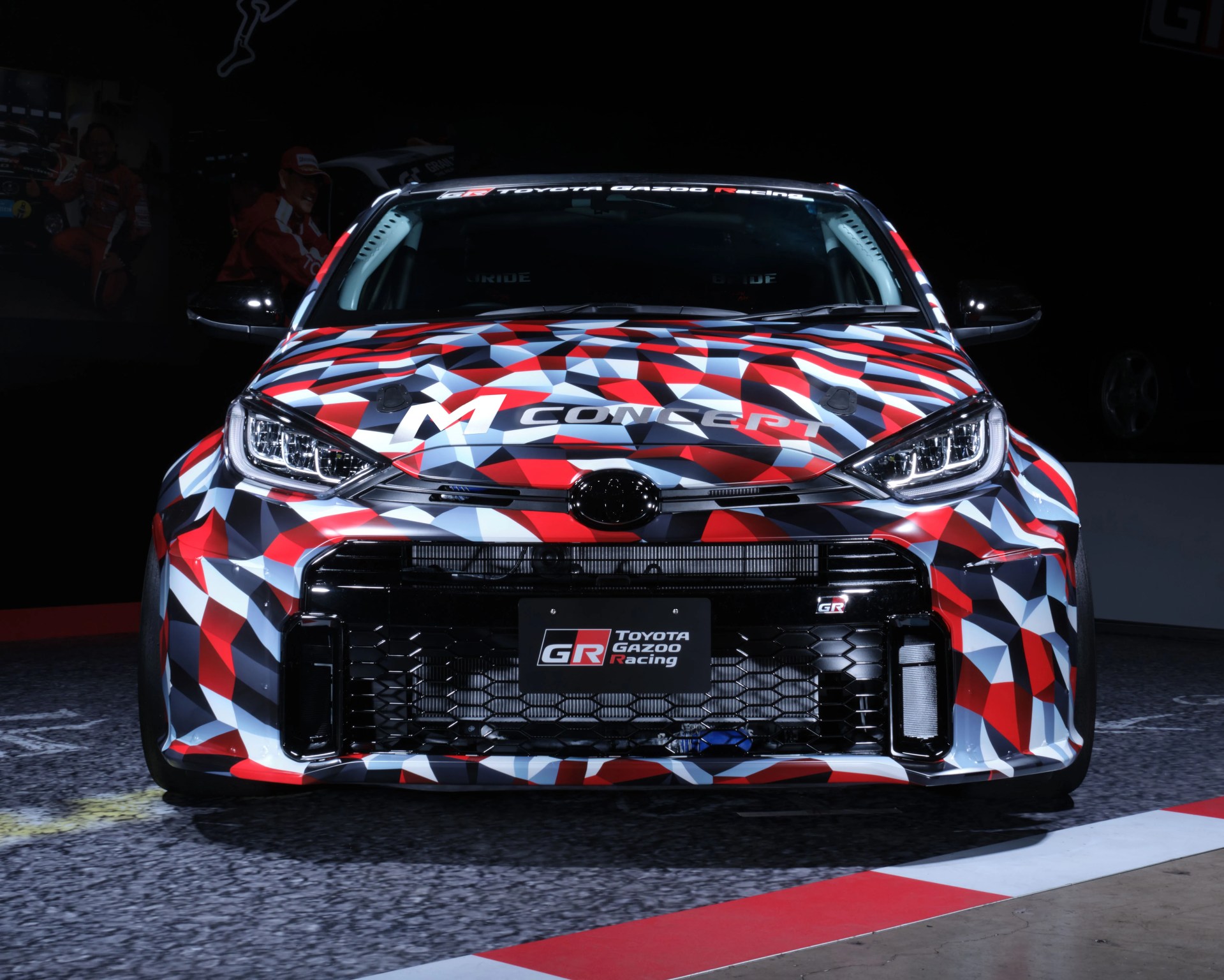 front-on photo of a toyota yaris ocncept car in a studio