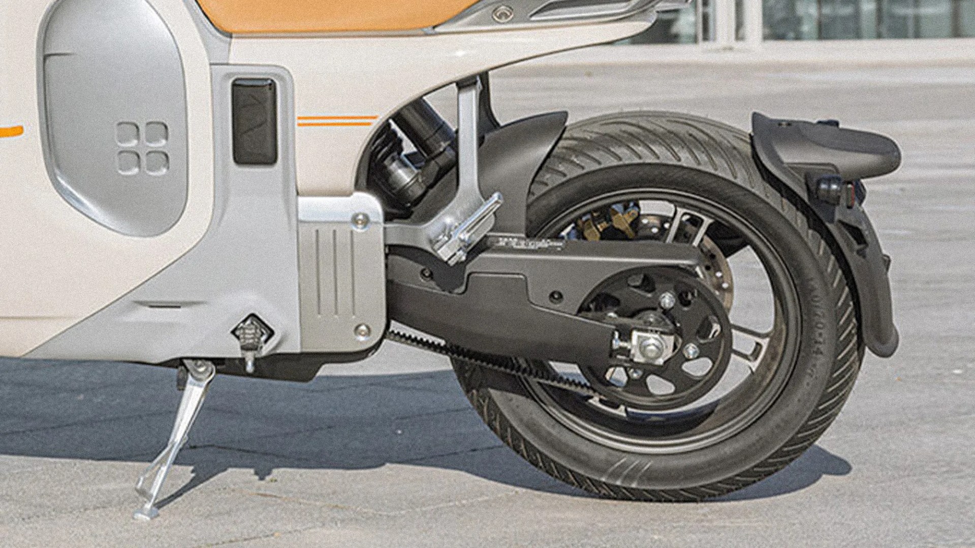 Wuyang-Honda E-Vo Electric Motorcycle rear end closeup