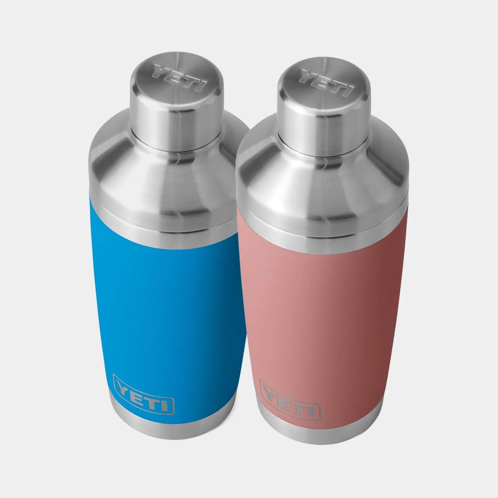 Two Yeti Rambler 20 oz Cocktail Shakers in blue and pink
