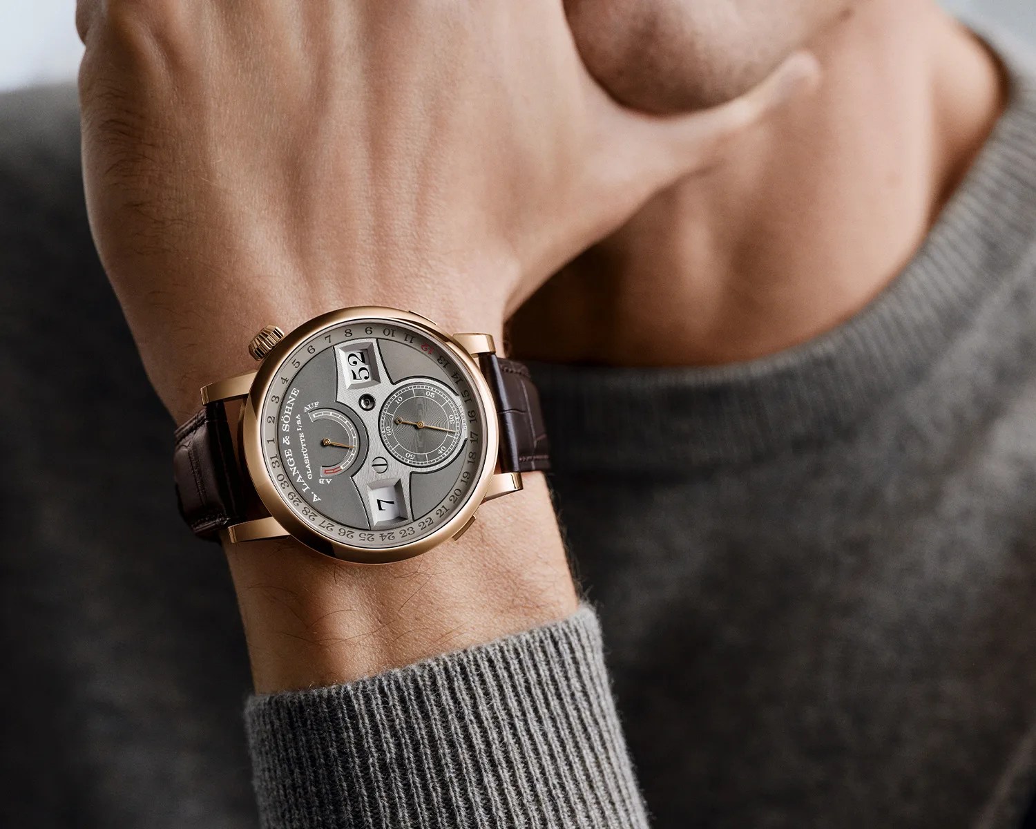 an a lange and sohne watch on a mans wrist