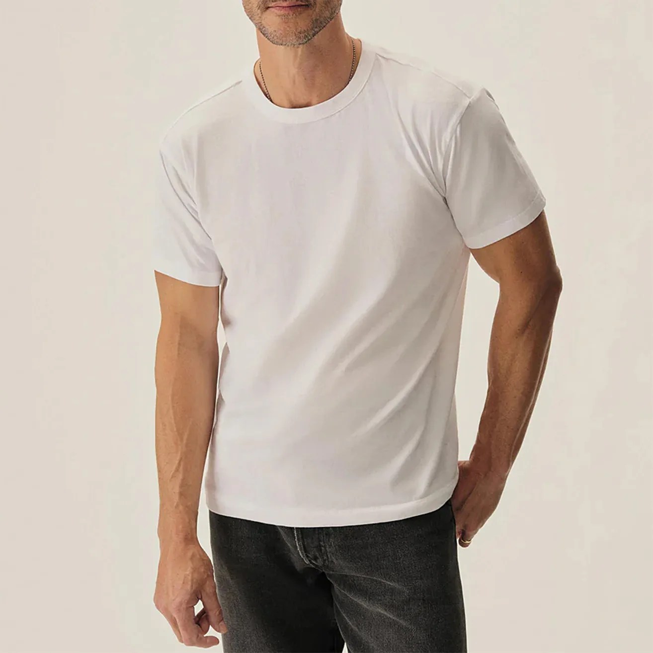 a man in a white t-shirt