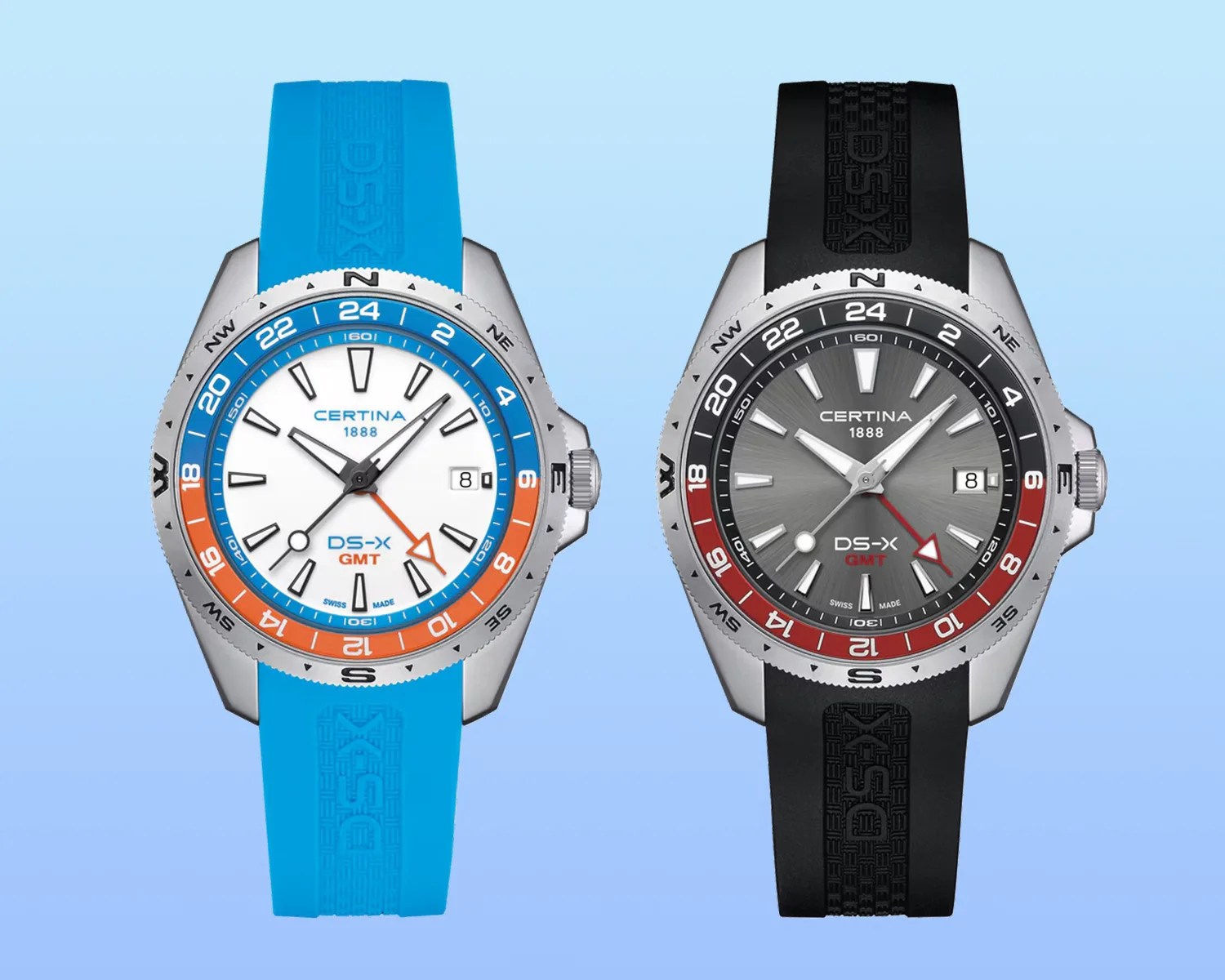 two Certina watches on rubber straps