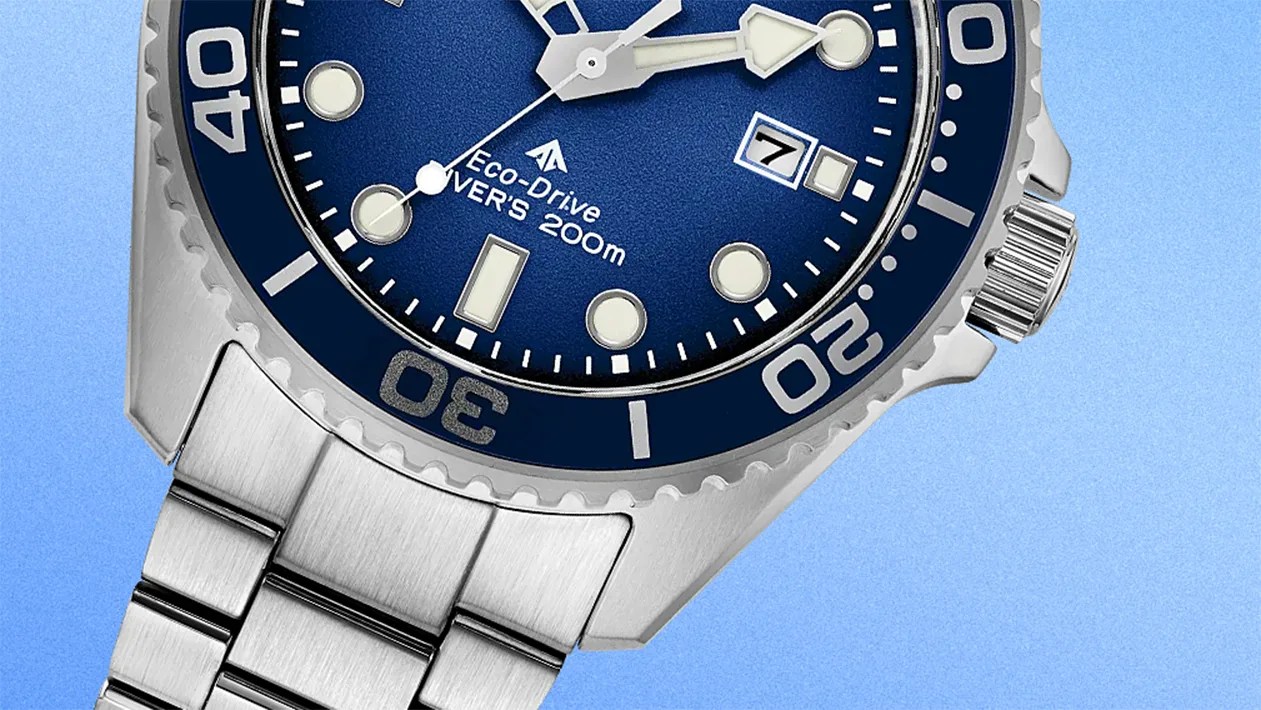the dial of a Citizen dive watch