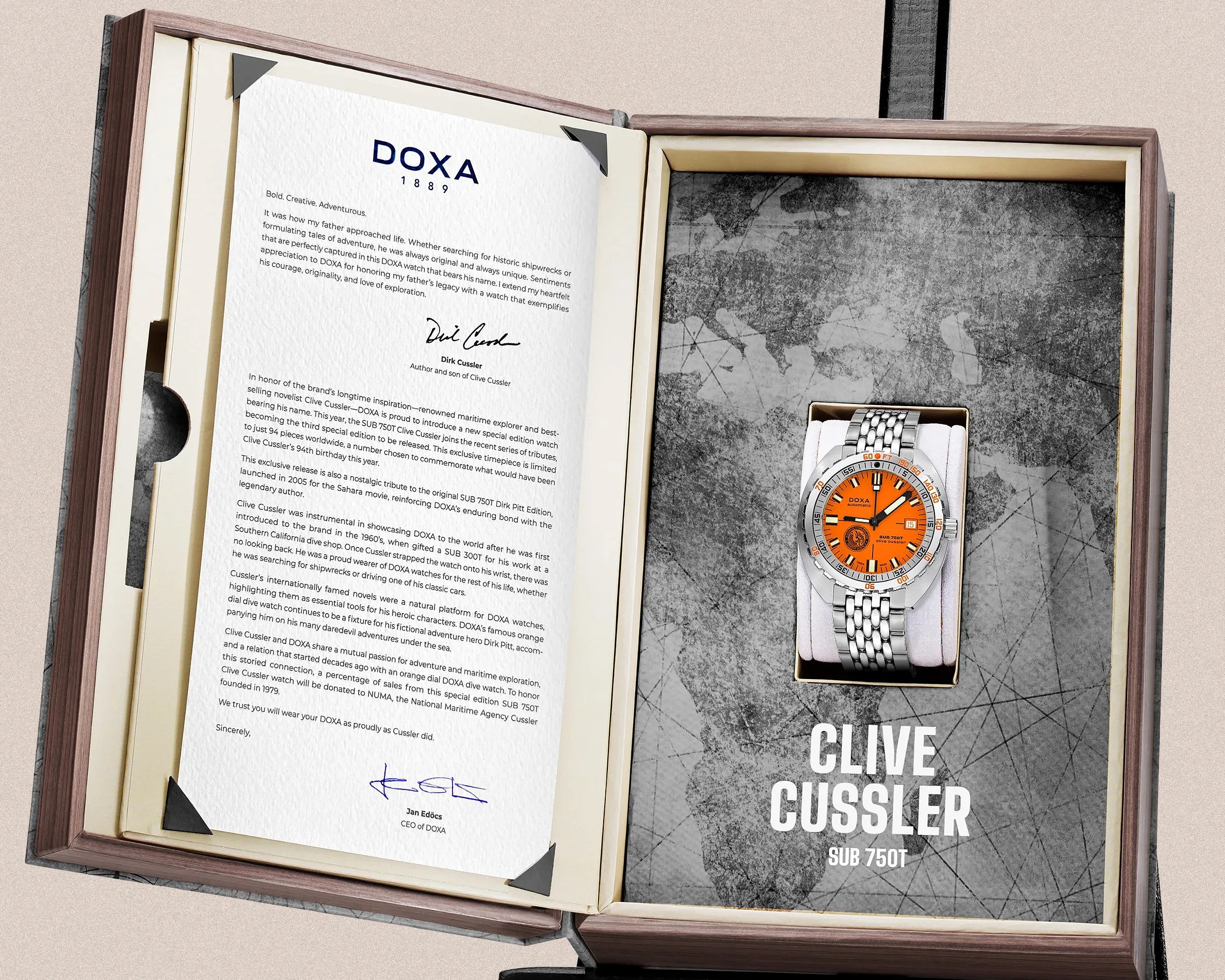 a Doxa dive watch in a fake book display box