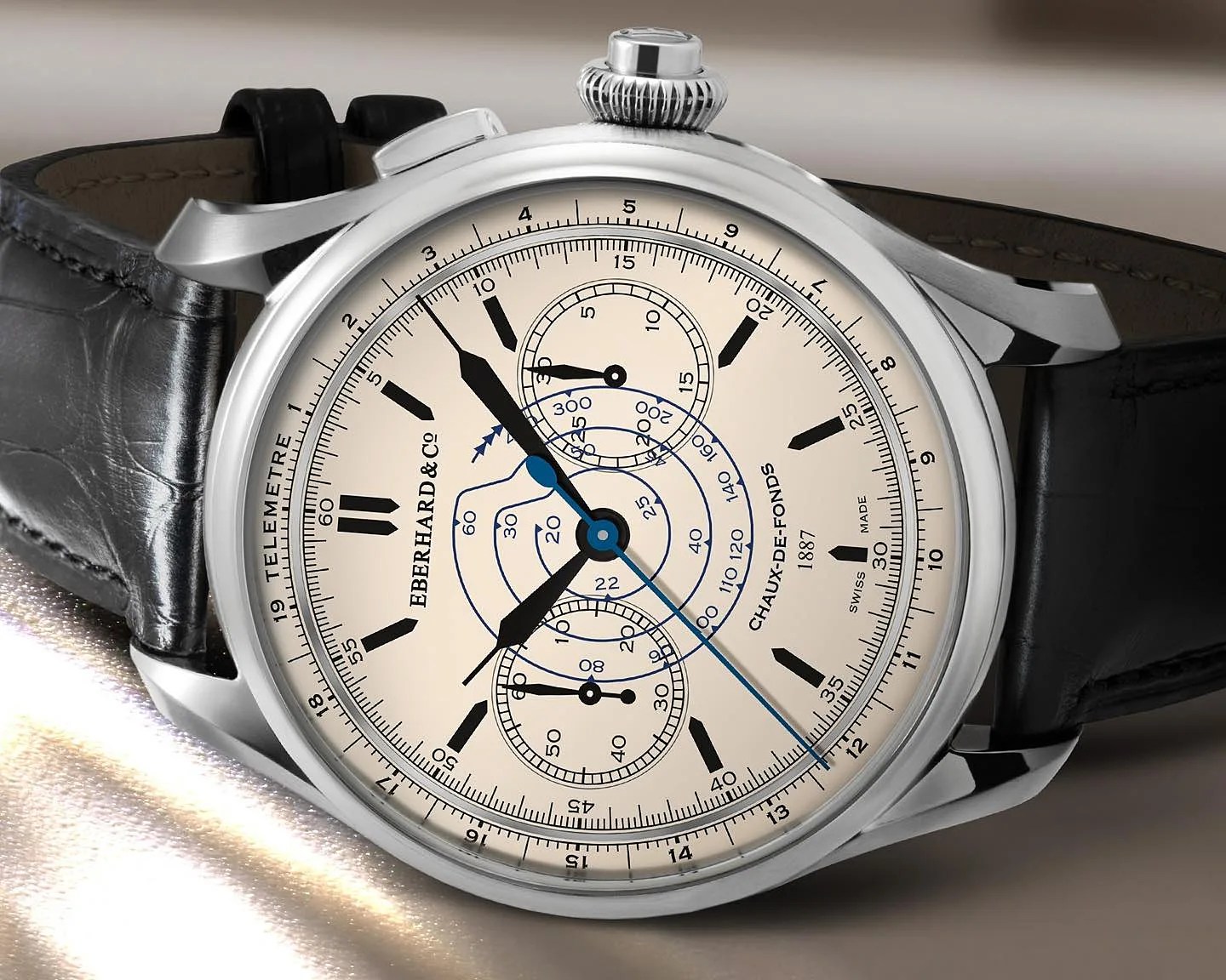 an Eberhard & Co. watch with a white dial