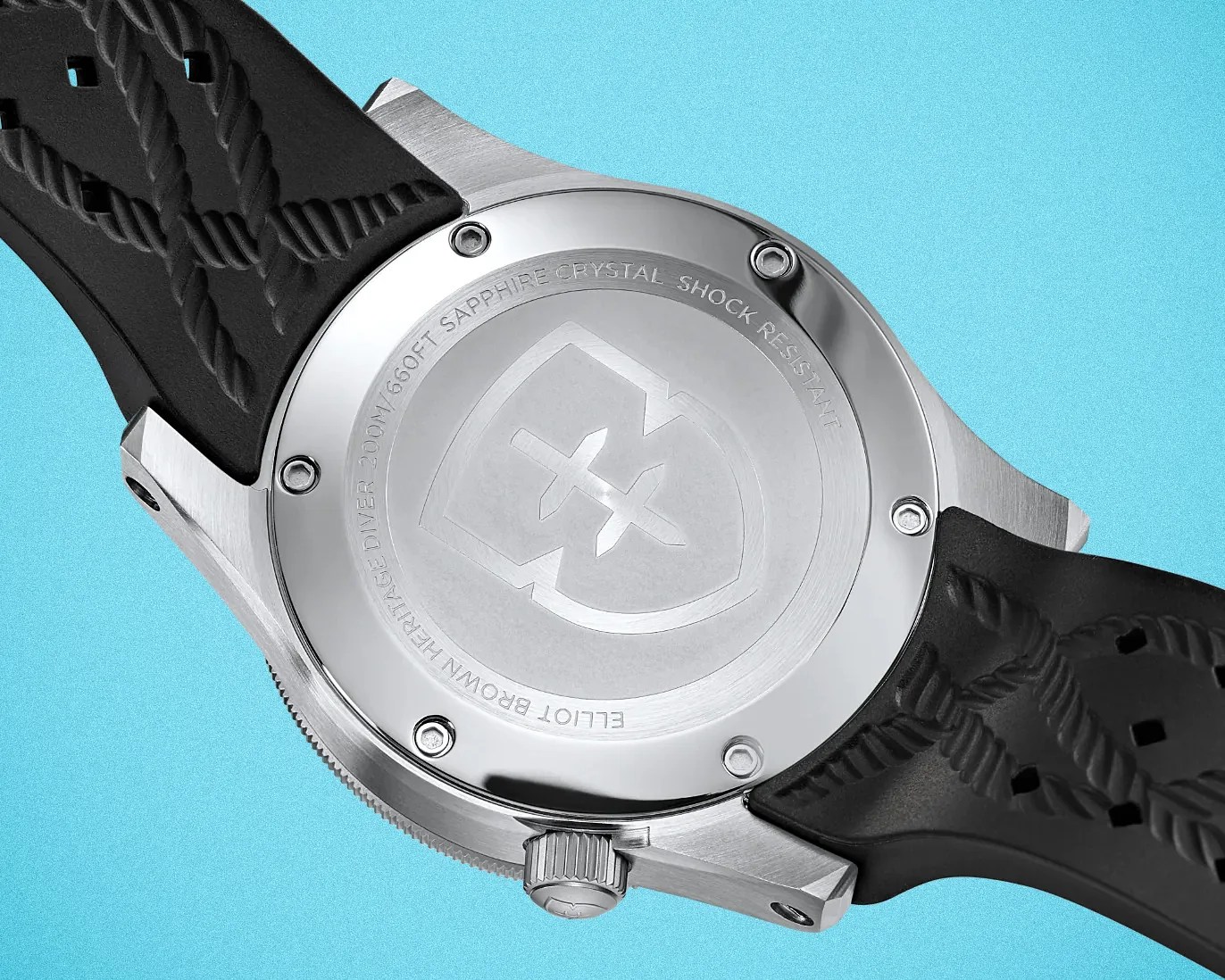 the back of an Elliot Brown dive watch