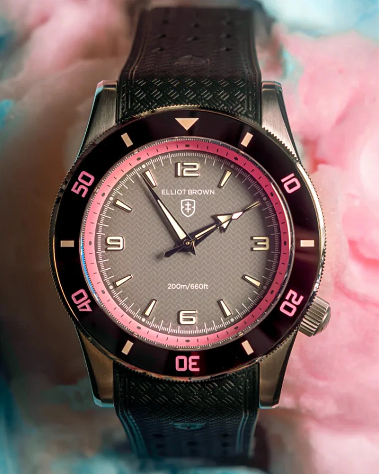 the dial of an Elliot Brown dive watch