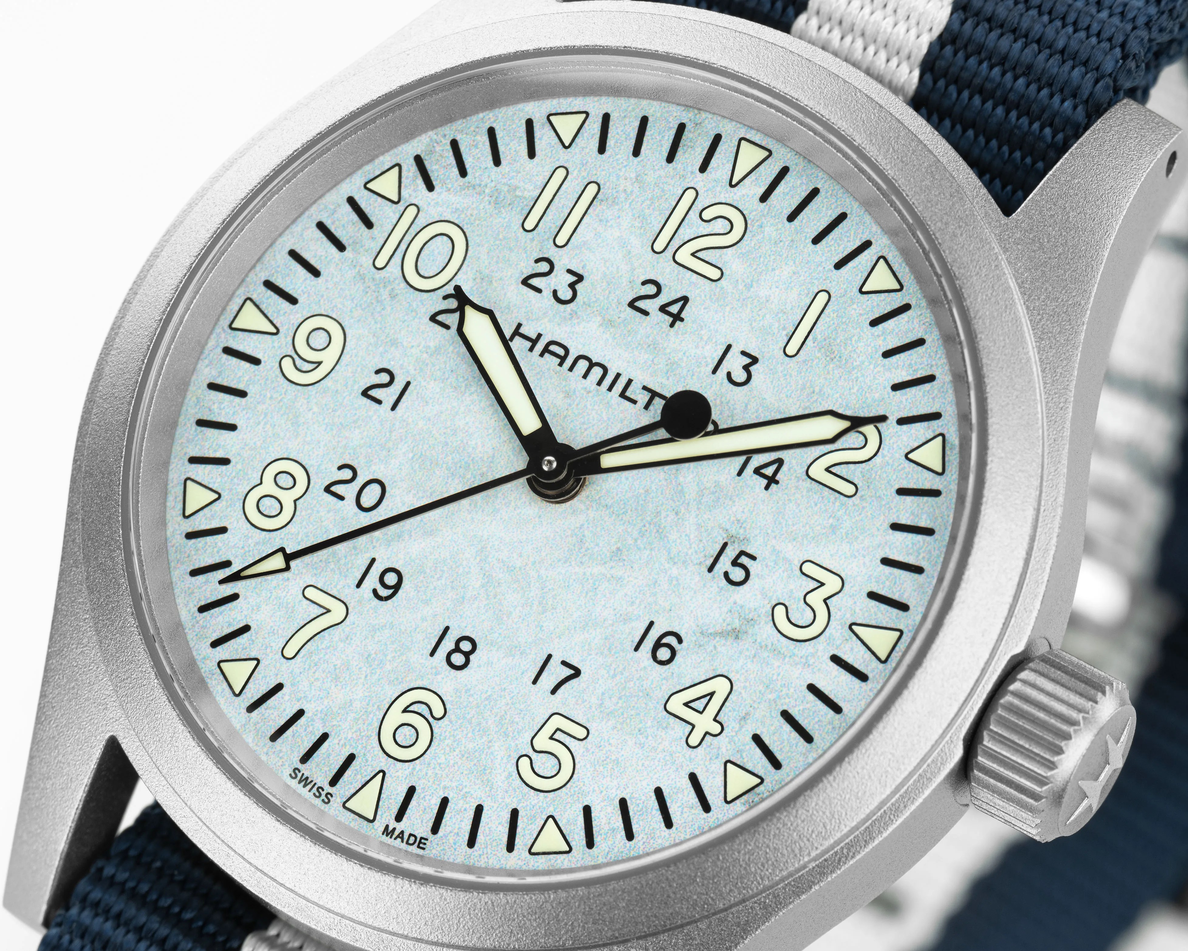 the dial of a Hamilton field watch