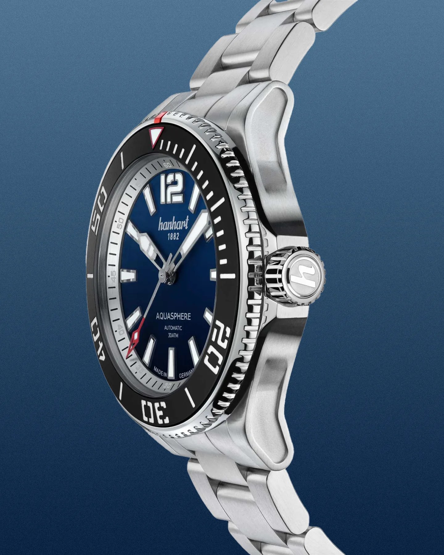 a Hanhart dive watch from the side