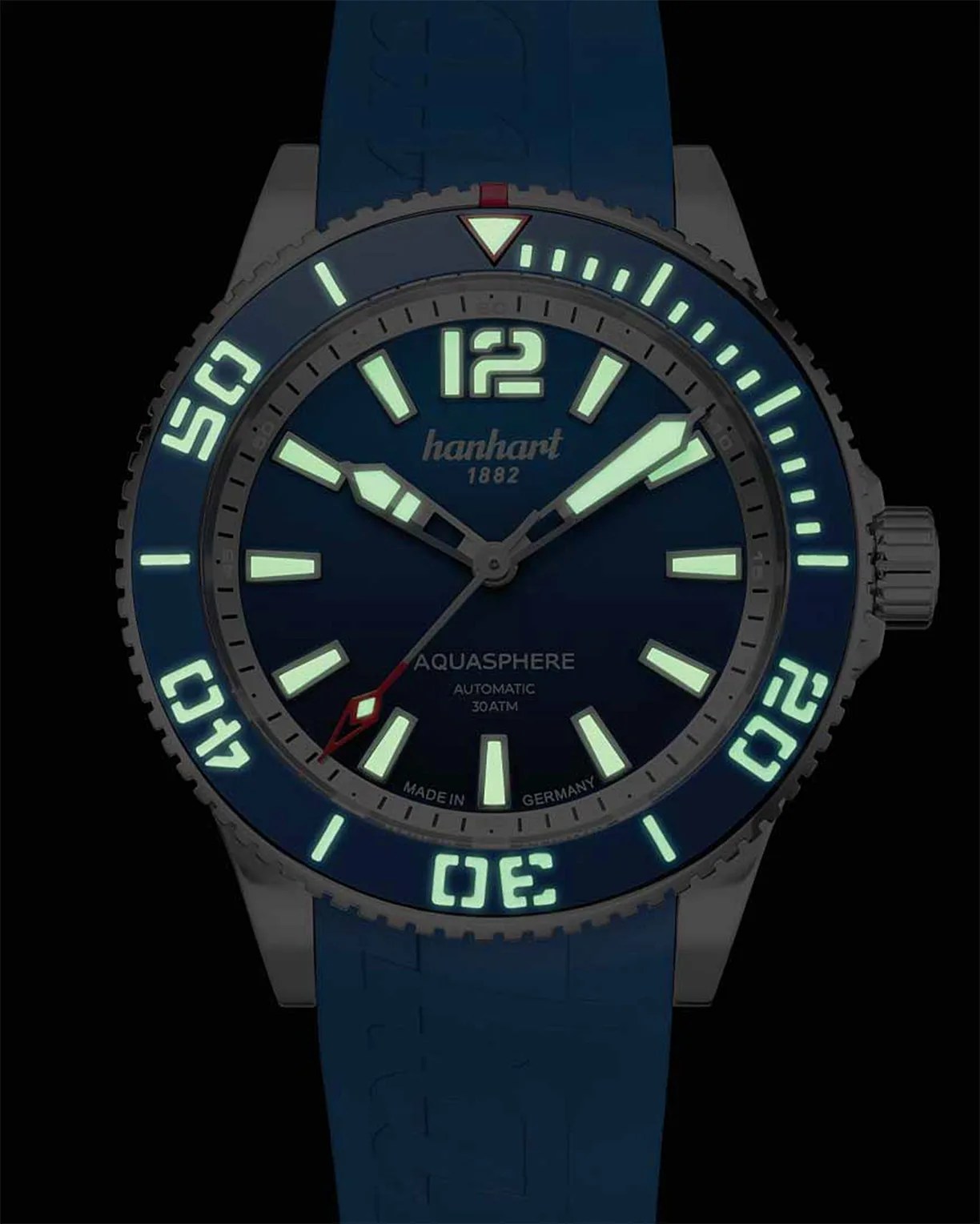 a Hanhart dive watch in the dark