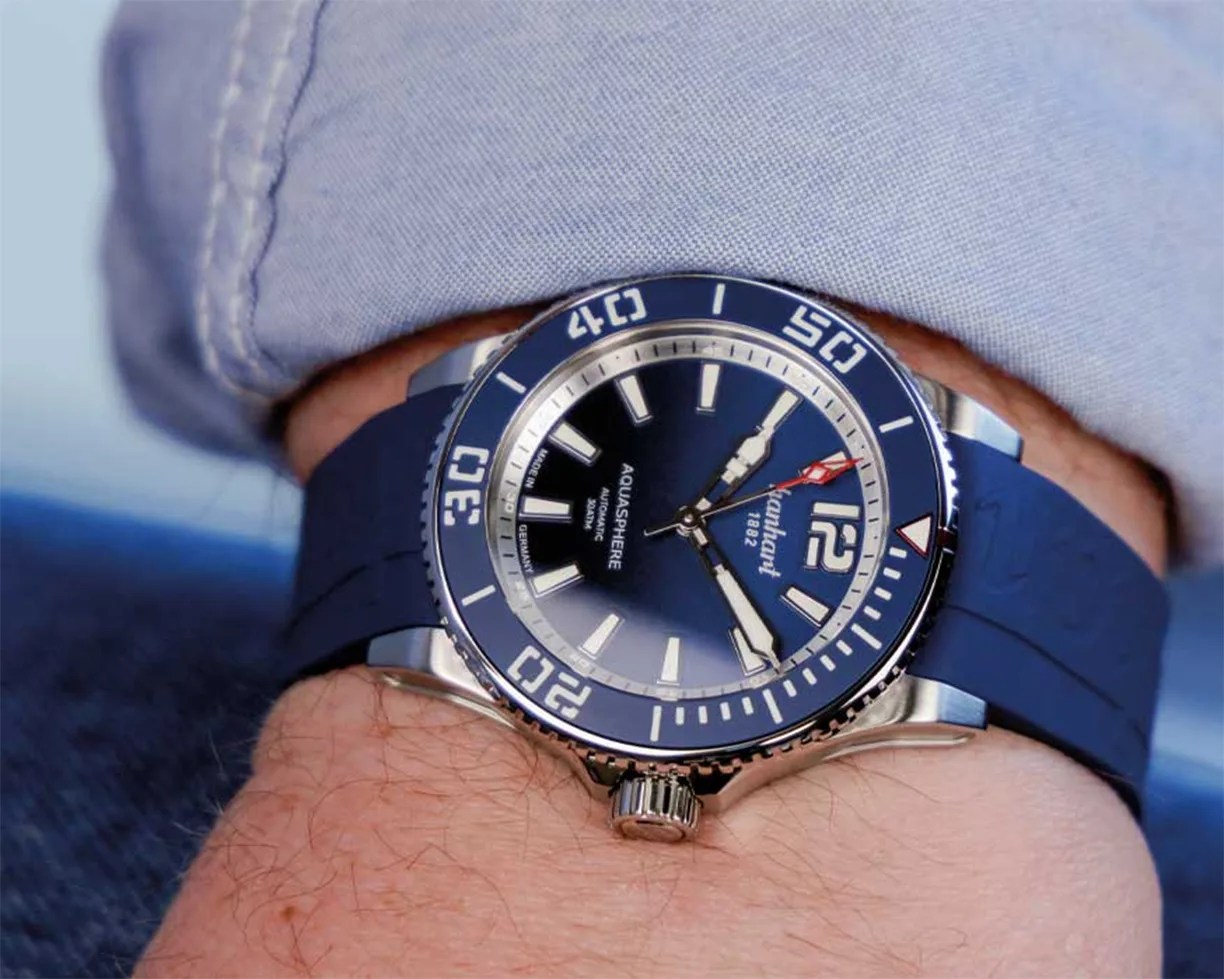 a hanhart dive watch on a man's wrist