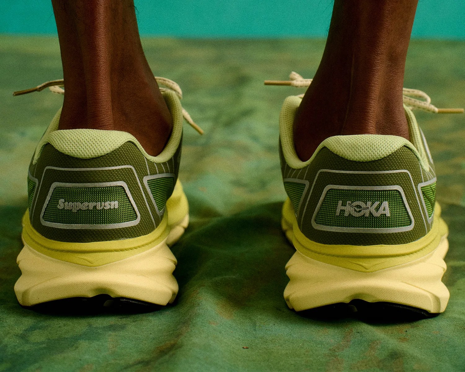 hoka x supervsn clifton one9 mantis green back