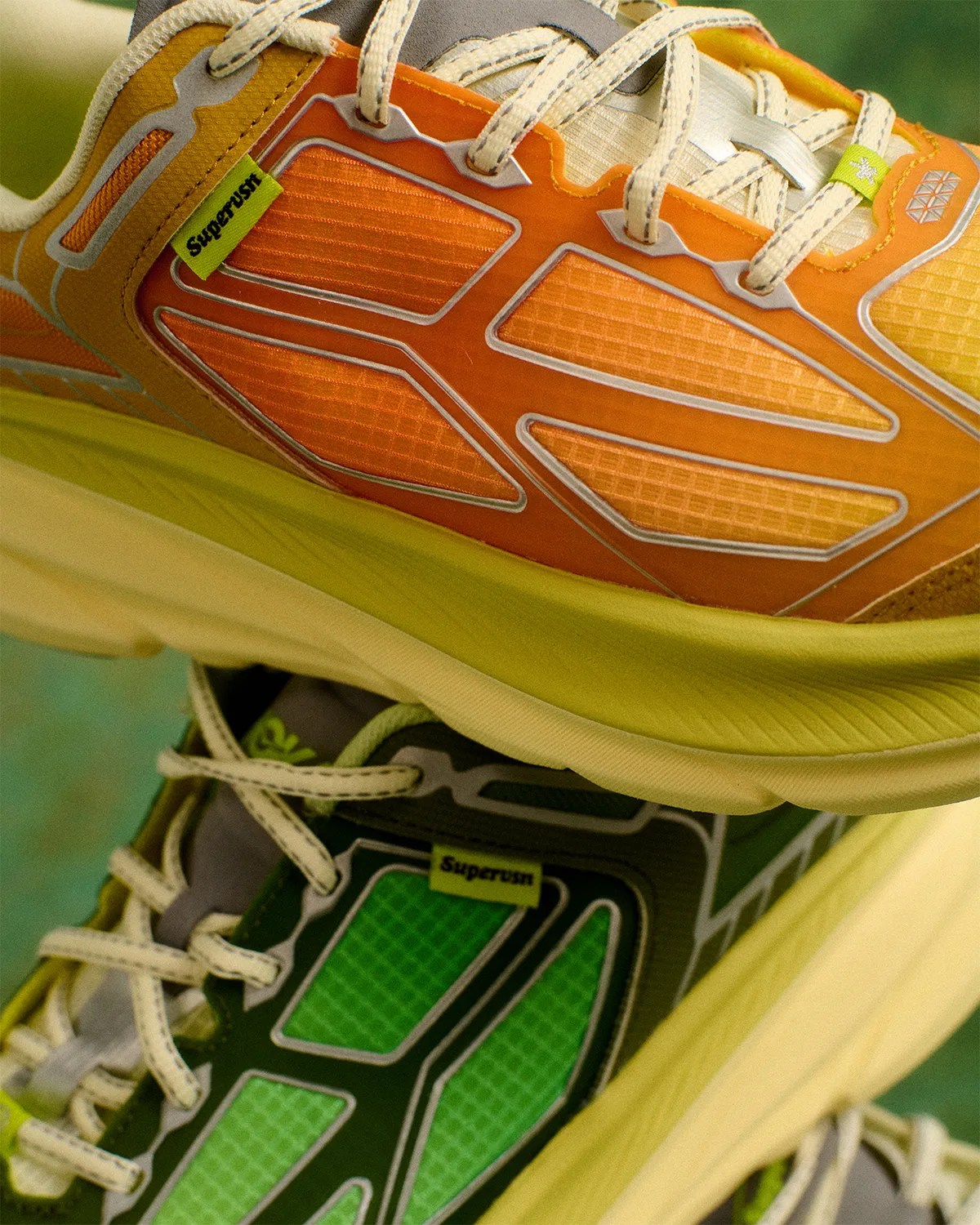 hoka x supervsn clifton one9 neon gold mantis green