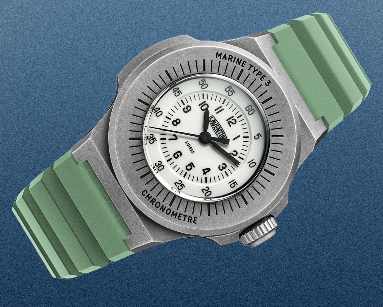 a Laventure watch with a white dial