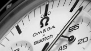 a closeup of a moonswatch watch dial