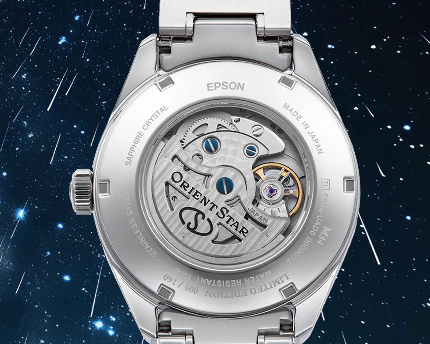 the caseback of an orient star watch