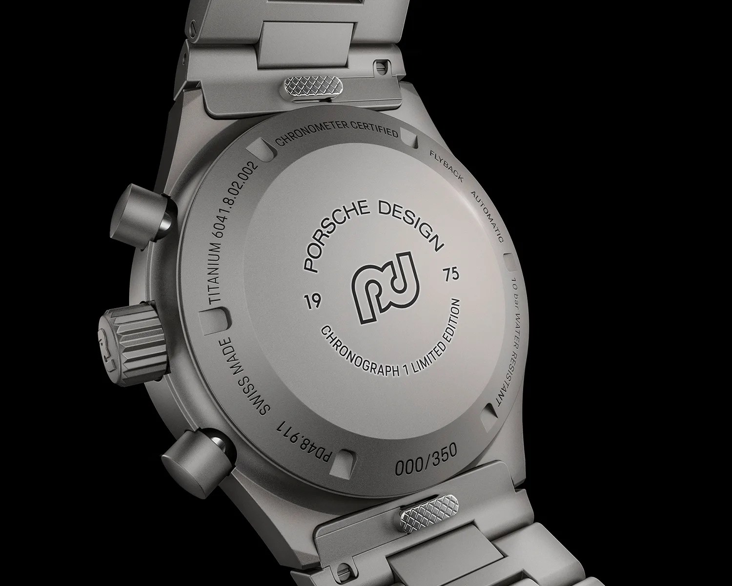 the caseback of a porsche design chronograph watch