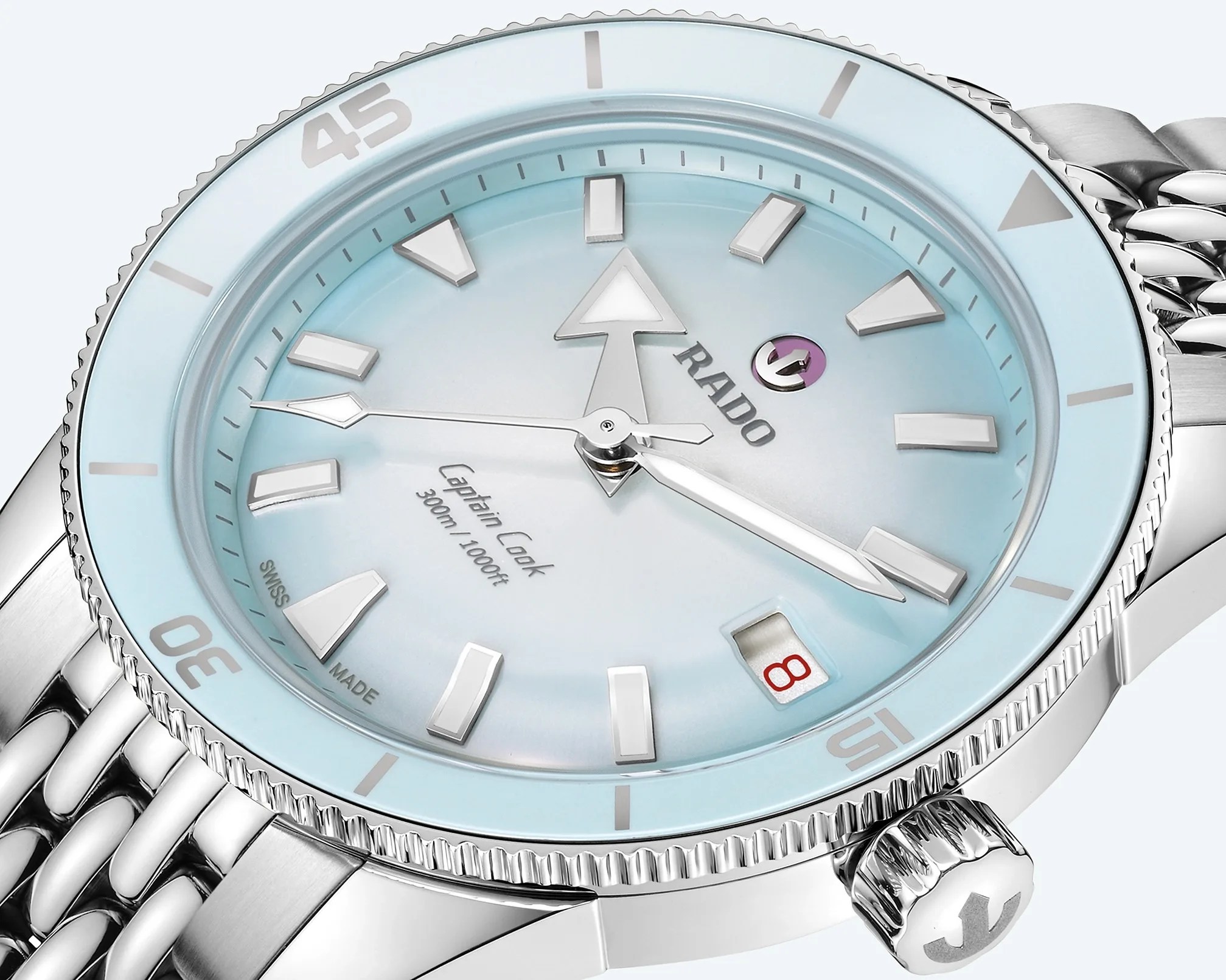 the dial of a Rado dive watch