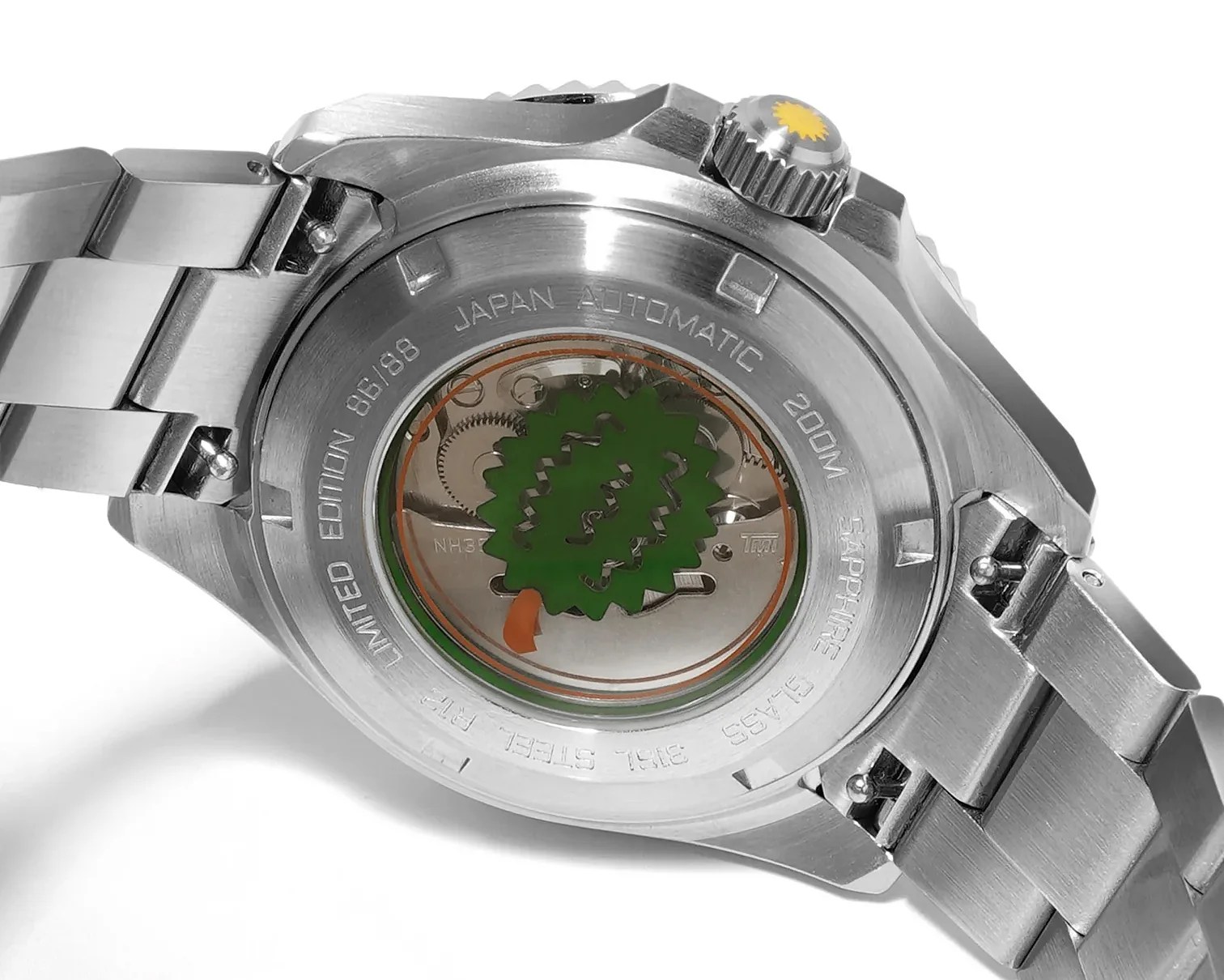 the back of a Reveolt dive watch