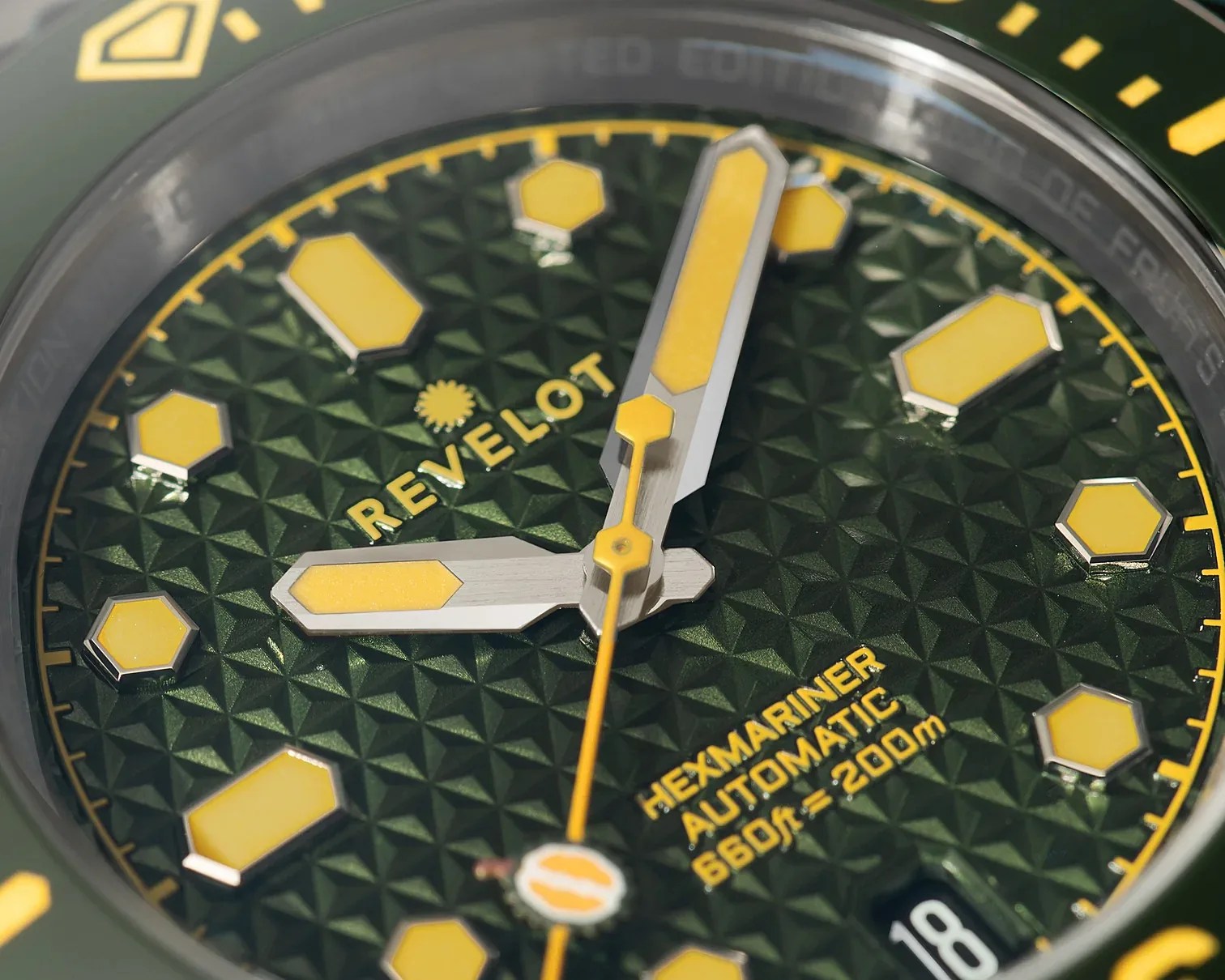 the dial of a Reveolt dive watch