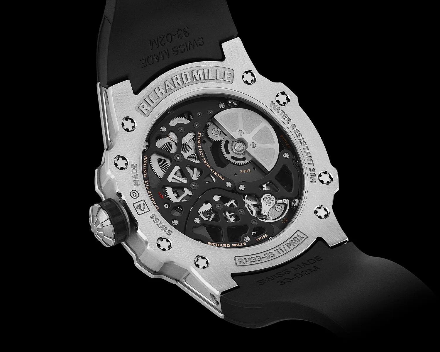 the caseback of a Richard Mille watch