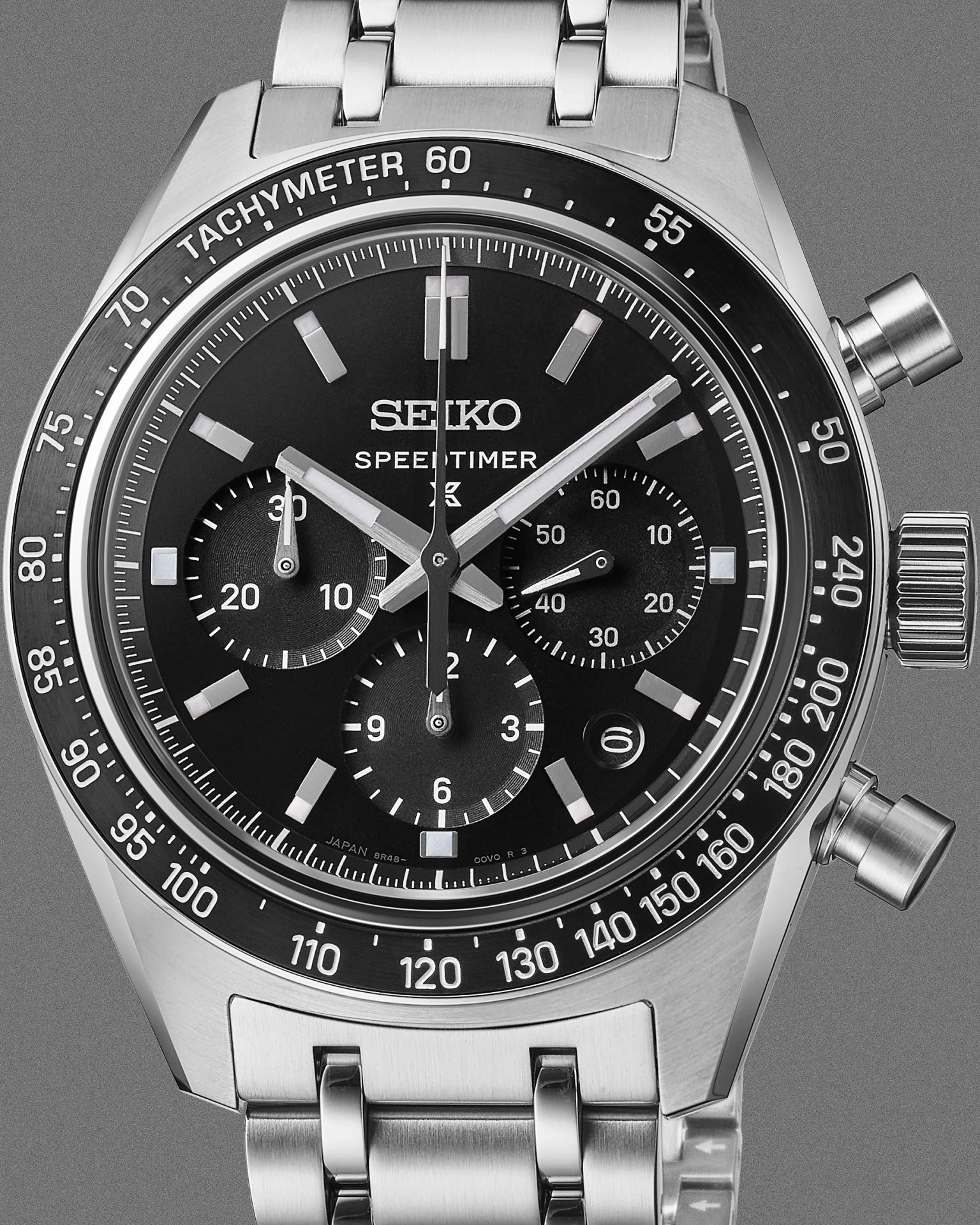the dial of a seiko speedtimer chronograph watch