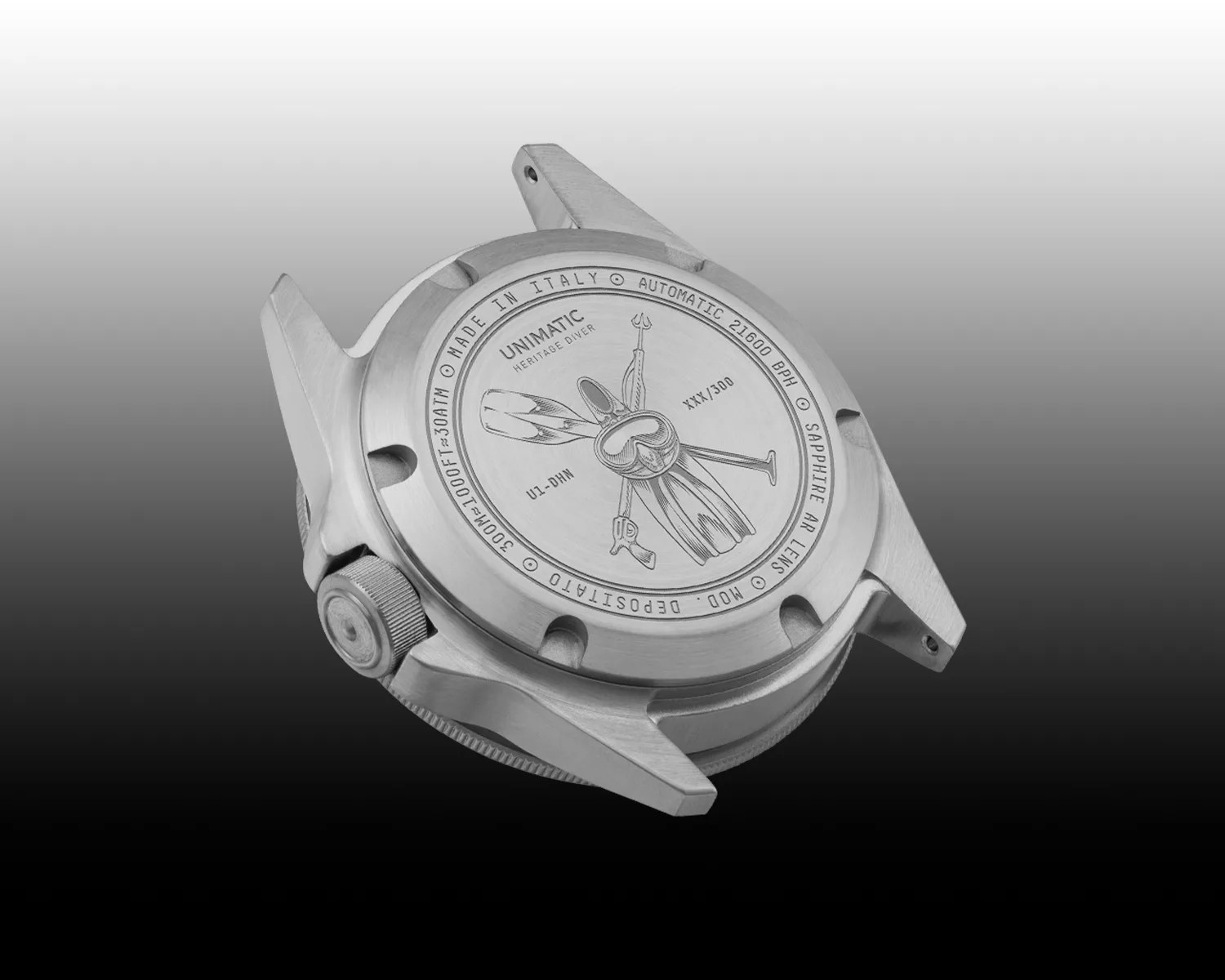 the caseback of a unimatic tool watch