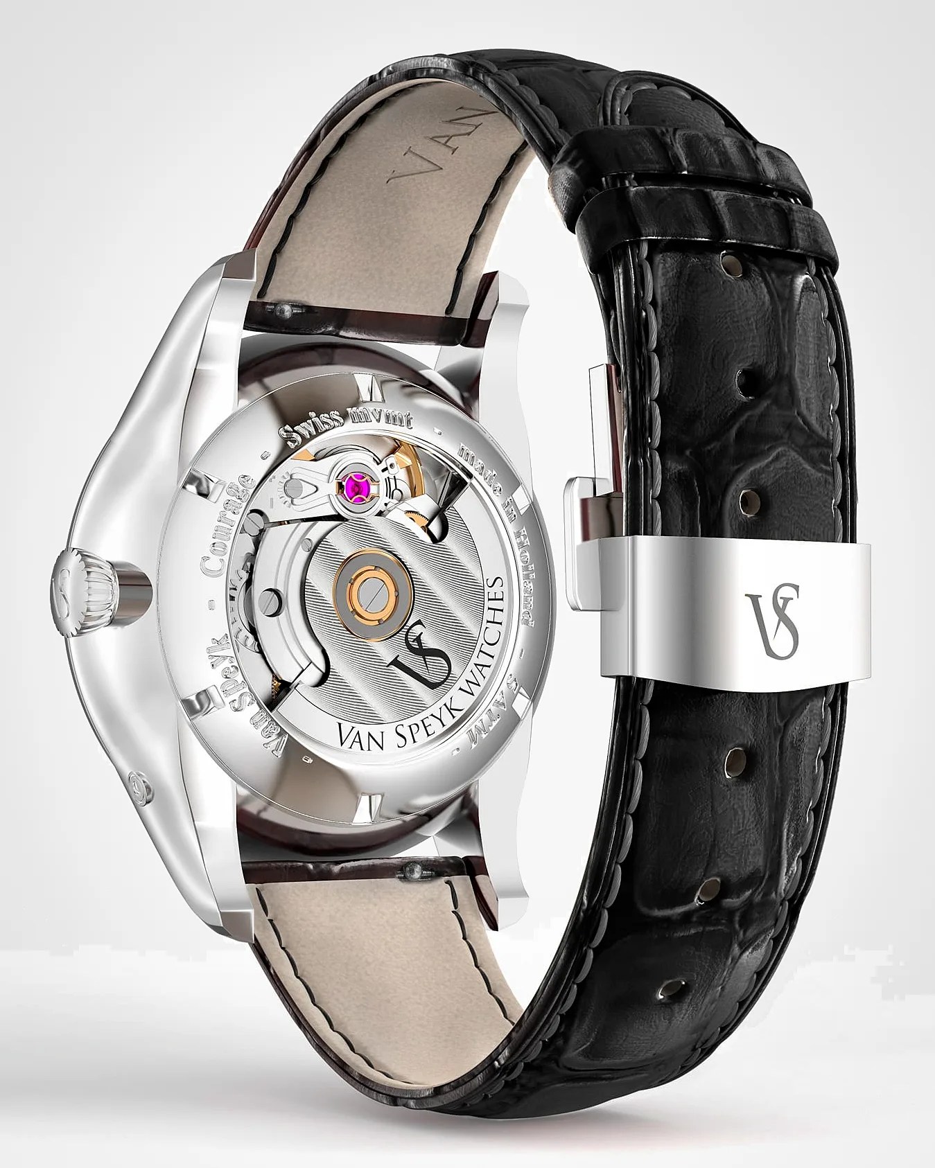 the back of a Van Speyk dress watch
