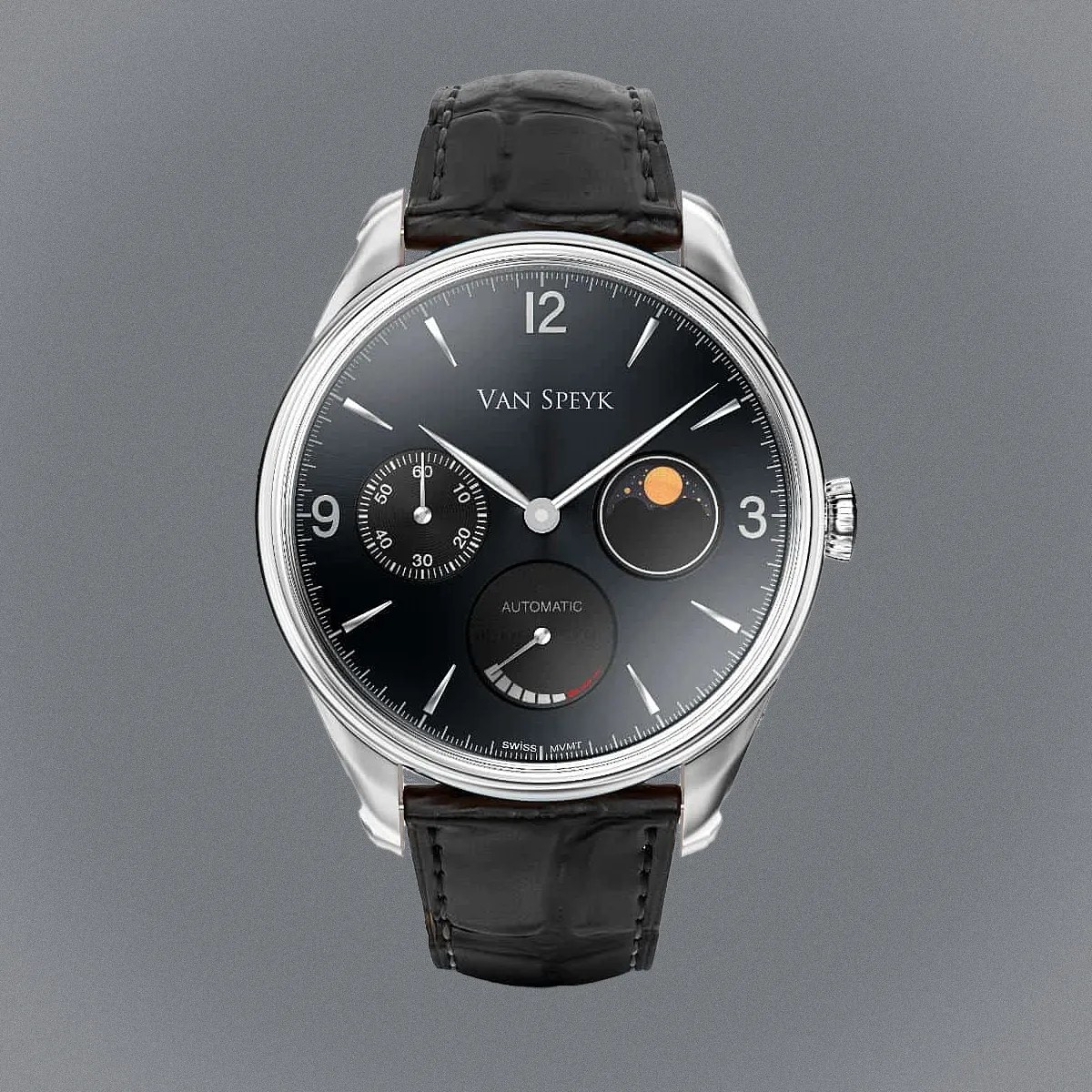 a black Van Speyk dress watch