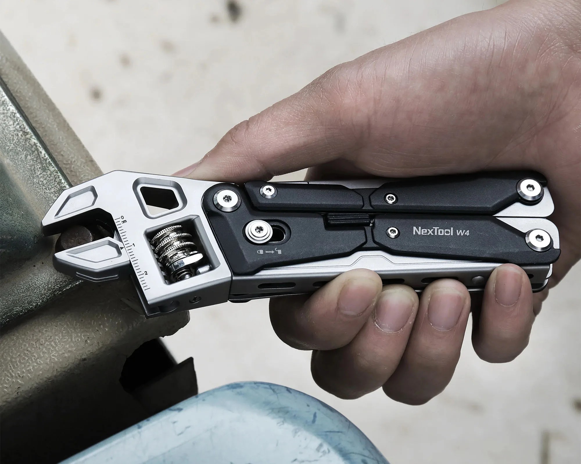 NexTool Adjustable Wrench W4 Multi Tool used as spanner