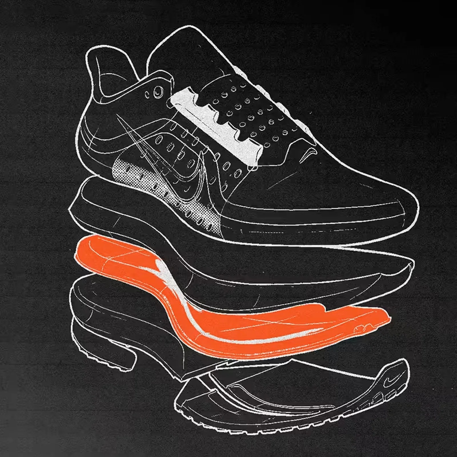 An illustration of the Nike Pegasus Premium showing the sneakers layers