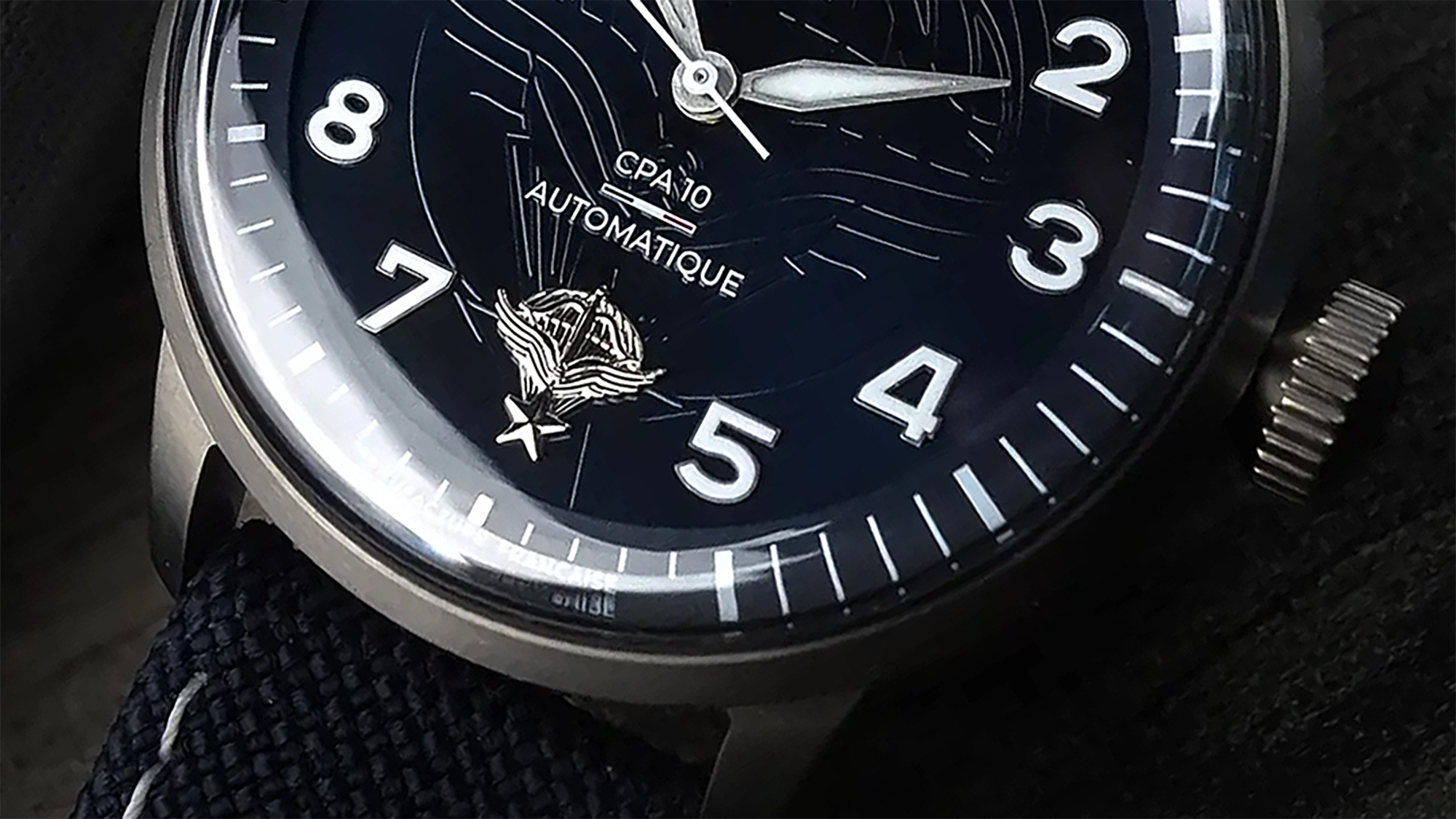 a close-up shot of a Yema pilot's watch