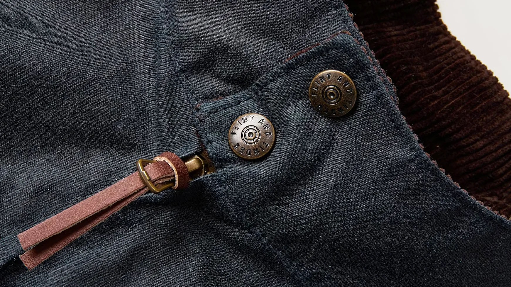 the collar of a Flint and Tinder waxec harrington jacket