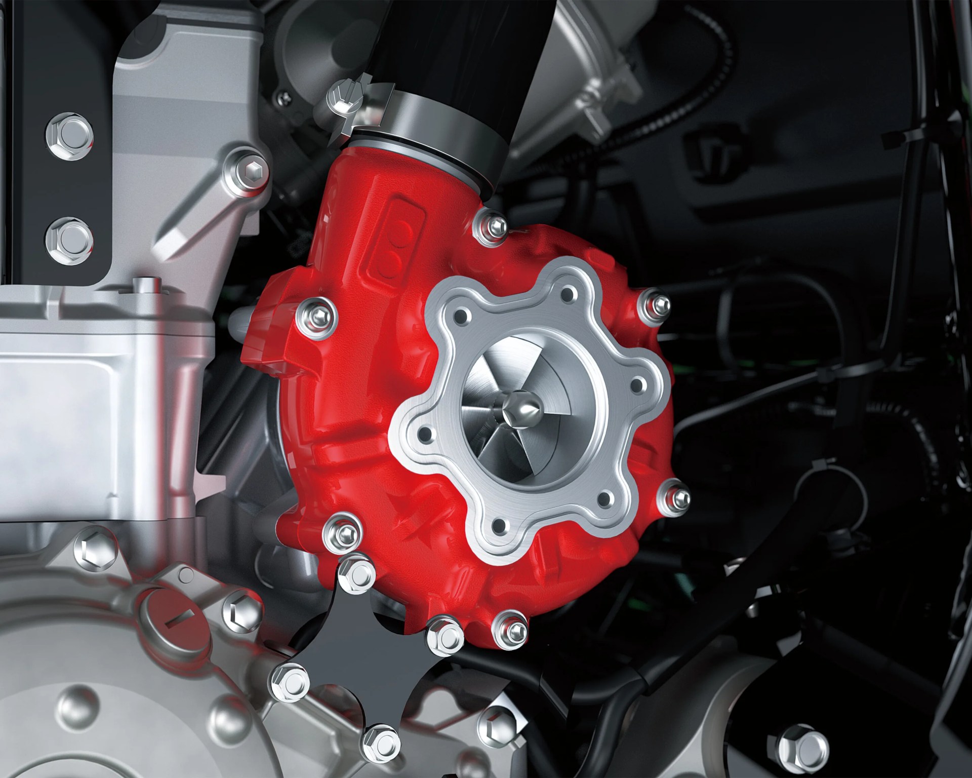 a close-up photo of a kawasaki supercharger