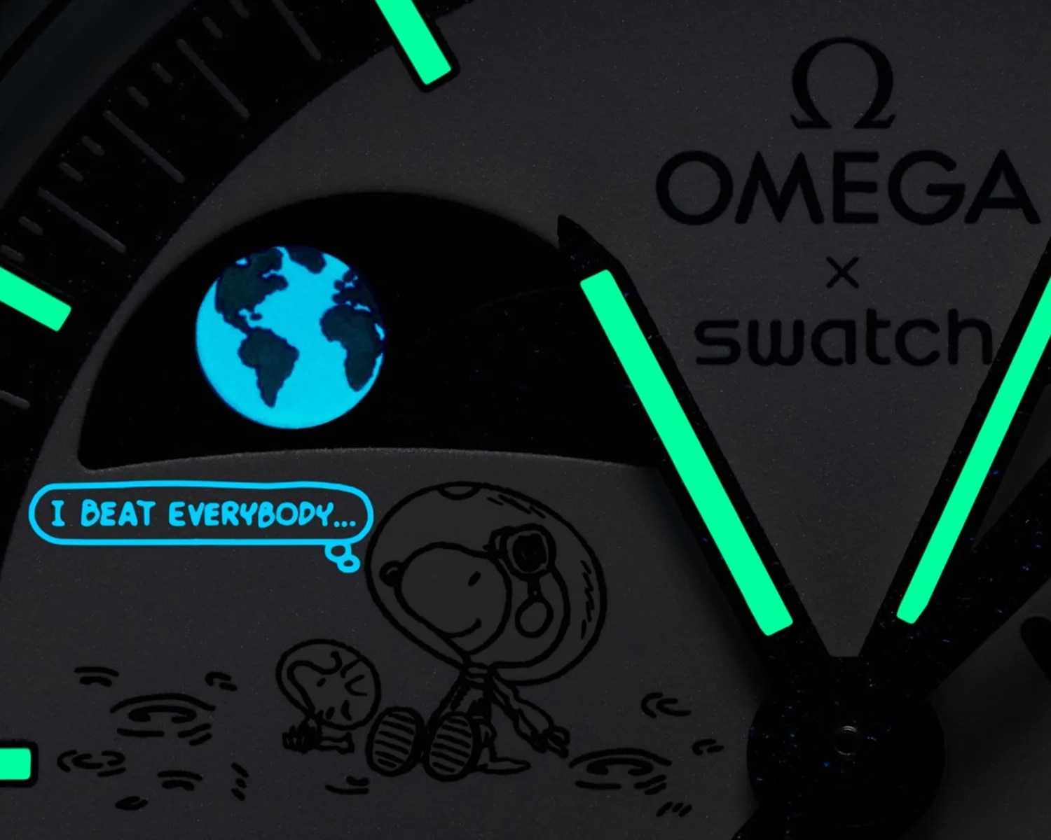 a closeup of a moonswatch watch dial